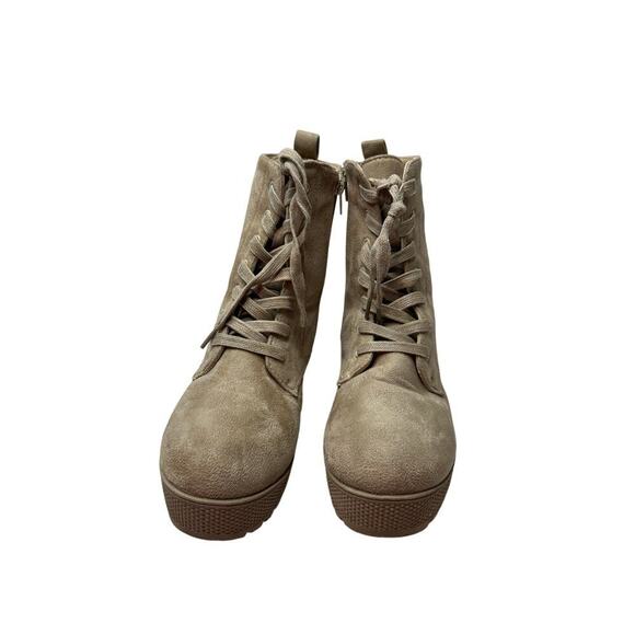 Chinese Laundry Size 8 Beige Tan Faux Suede Lace-Up Fall Moto Military Bootie - Picture 3 of 14